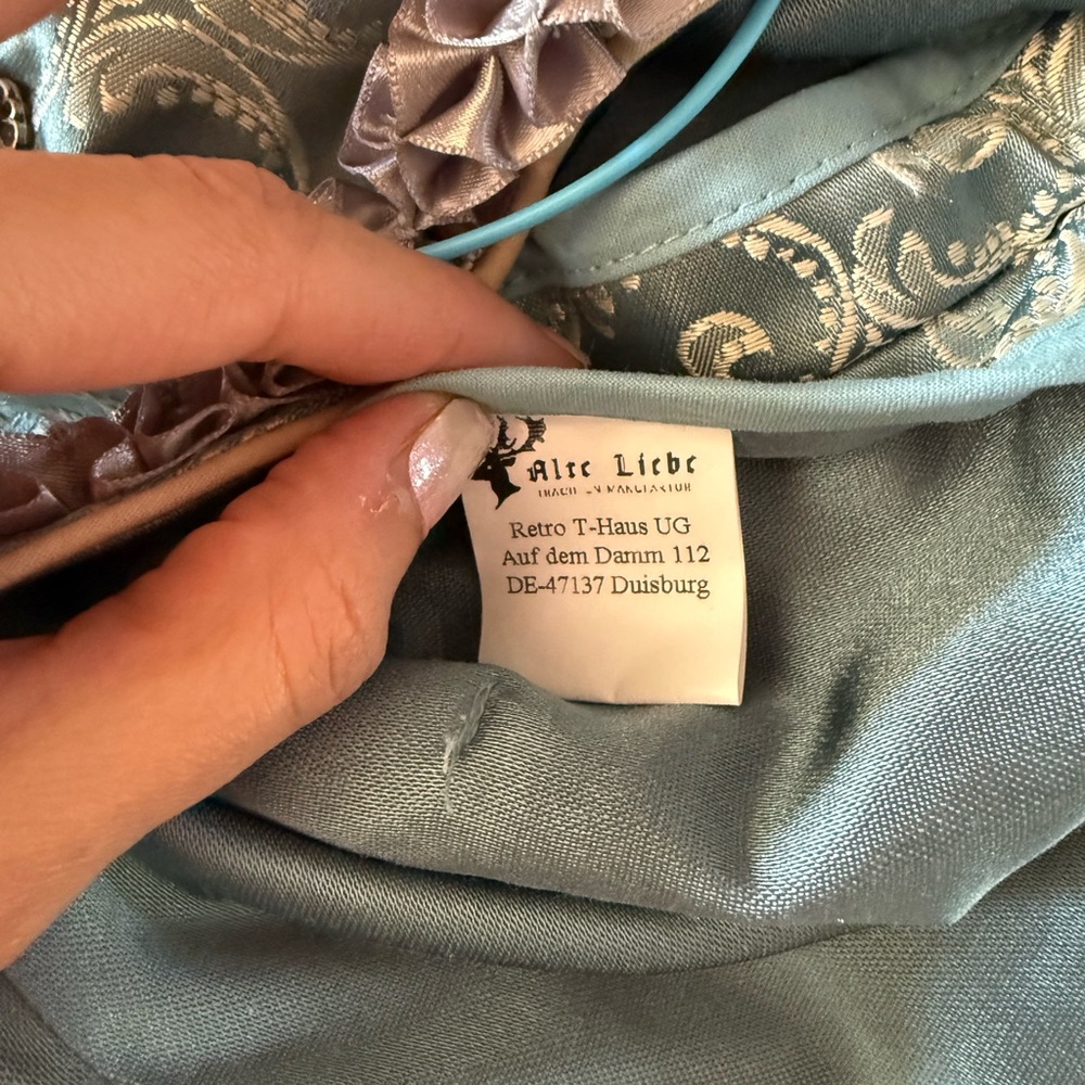NWT Alte Liebe Oktoberfest Bavarian Dirndl Dress German Silver Blue Size 8 - Picture 15 of 16